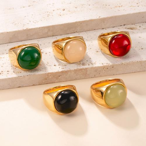 304 rostfritt stål Finger Ring, med Natursten, guldfärg pläterade, mode smycken & Unisex & olika storlek för val, fler färger för val, Säljs av PC