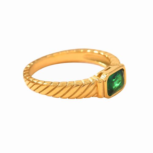 Zirkonia Edelstahl-Finger- Ring, 304 Edelstahl, mit kubischer Zirkonia, goldfarben plattiert, Modeschmuck & für Frau, grün, Größe:8, verkauft von PC