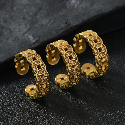Rhinestone-Edelstahl -Finger-Ring, 304 Edelstahl, 18K vergoldet, verschiedene Stile für Wahl & für Frau & mit Strass & hohl, verkauft von PC