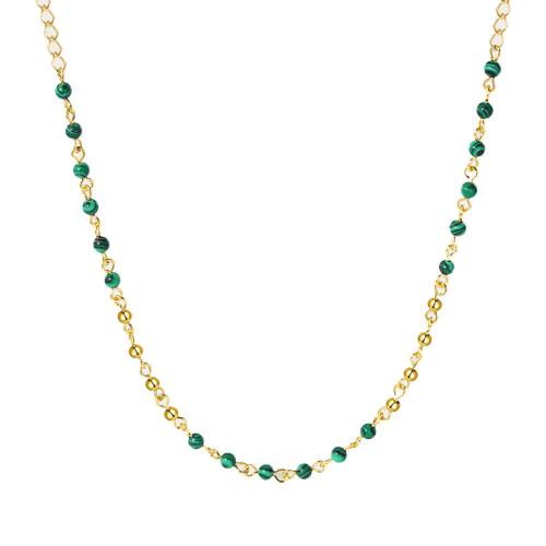 Natural Gemstone Necklace 304 Stainless Steel with Malachite with 6cm extender chain 18K gold plated fashion jewelry & for woman Length 45 cm Sold By PC