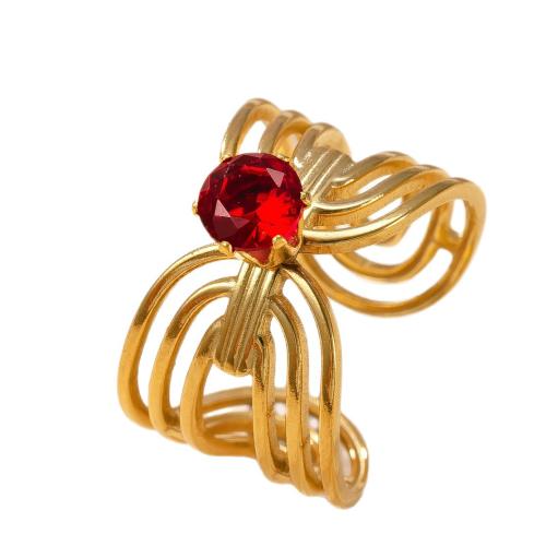 Cubic Zirconia Stainless Steel Finger Ring 304 Stainless Steel gold color plated micro pave cubic zirconia & for woman & hollow Sold By PC