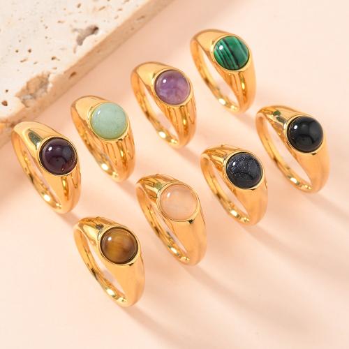 Gemstone Finger Ring, 304 rostfritt stål, med Natursten, guldfärg pläterade, mode smycken & olika material för val & Unisex, fler färger för val, Säljs av PC