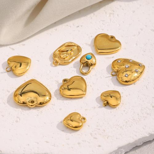 Cruach dhosmálta Croí pendants, 304 Cruach dhosmálta, 18K ór plátáilte, DIY & stíleanna éagsúla do rogha & le rhinestone, Díolta De réir PC