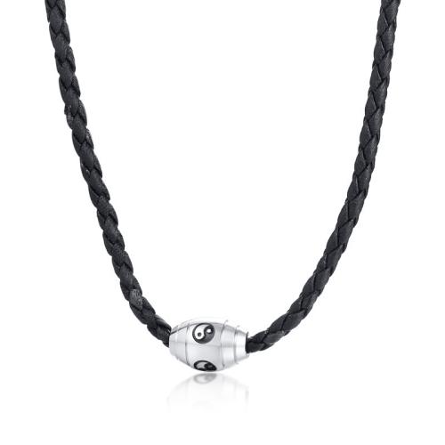 PU Leather Cord Necklace 304 Stainless Steel with PU Leather Cord fashion jewelry & for man & enamel black Sold By PC