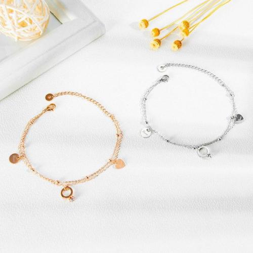 Bijoux bracelet en acier inoxydable, Acier inoxydable 304, avec zircon cubique, Placage, Double couche & bijoux de mode & pour femme, plus de couleurs à choisir, Vendu par PC