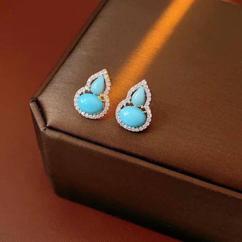Brass Stud Earring with Acrylic Calabash plated micro pave cubic zirconia & for woman Sold By Pair