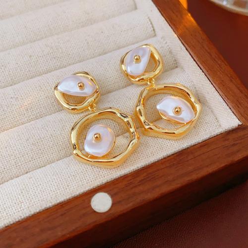 Prás Buail Earring, le Pearl Plaisteacha, Patrún Geoiméadrach, dath an óir plated, do bhean & log, 20x32mm, Díolta De réir Péire