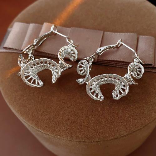 laiton boucle d'oreille leverback, Placage de couleur argentée, bijoux de mode & pour femme & creux, 30x36mm, Vendu par paire