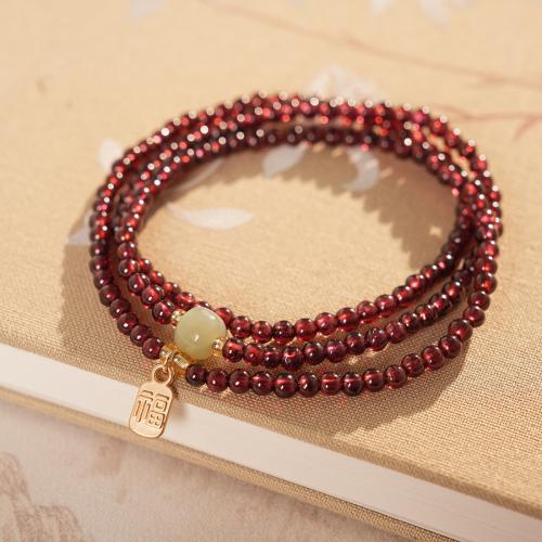 Granat Narukvica, s Hetian Jade & Mesing, ručno izrađen, višeslojni & za žene, beads length 3mm, Dužina Približno 20.5 inčni, Prodano By PC
