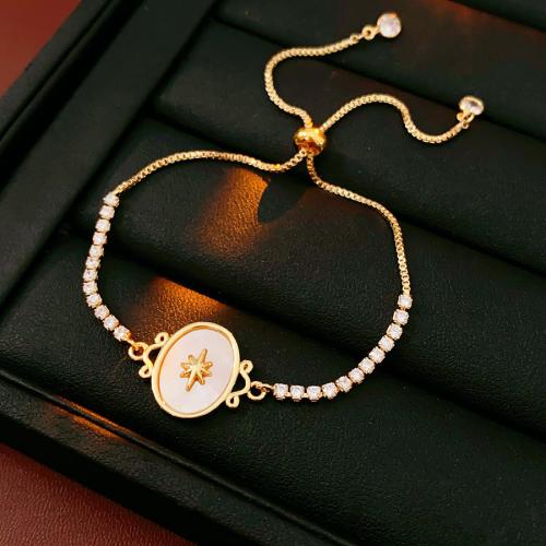 Brass Bracelet with White Shell gold color plated micro pave cubic zirconia & for woman Length Approx 9.8 Inch Sold By PC