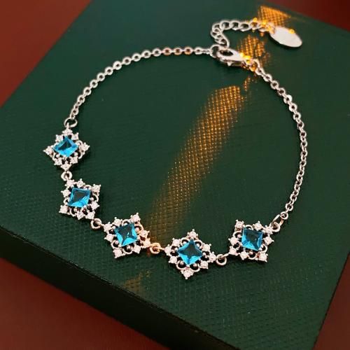 Brass Bracelet Geometrical Pattern silver color plated micro pave cubic zirconia & for woman Length Approx 8.7 Inch Sold By PC
