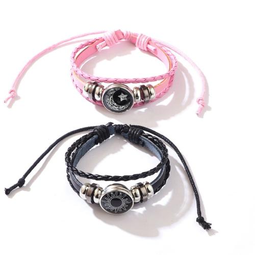 Zinc Alloy Bracelet with PU Leather Cord plated three layers & fashion jewelry & Unisex Sold By PC