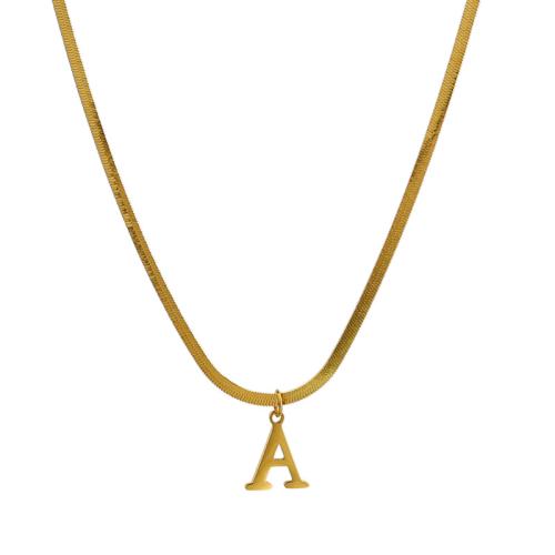Titanium Steel Necklace with 2inch extender chain Alphabet Letter gold color plated snake chain & for woman Length Approx 15.4 Inch Sold By PC