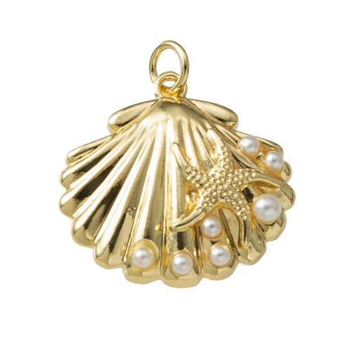 Messing Smykker Vedhæng, med Plastic Pearl, Shell, forgyldt, mode smykker, gylden, nikkel, bly & cadmium fri, 21.10x4.30x23mm, Solgt af PC