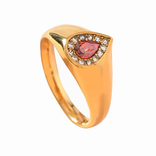 Rustfrit stål Rhinestone fingre Ringe, 304 rustfrit stål, 18K forgyldt, Unisex & forskellig størrelse for valg & med rhinestone, flere farver til valg, Solgt af PC