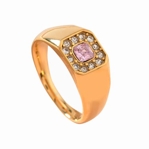 Rhinestone-Edelstahl -Finger-Ring, 304 Edelstahl, goldfarben plattiert, unisex & verschiedene Größen vorhanden & mit Strass, keine, verkauft von PC