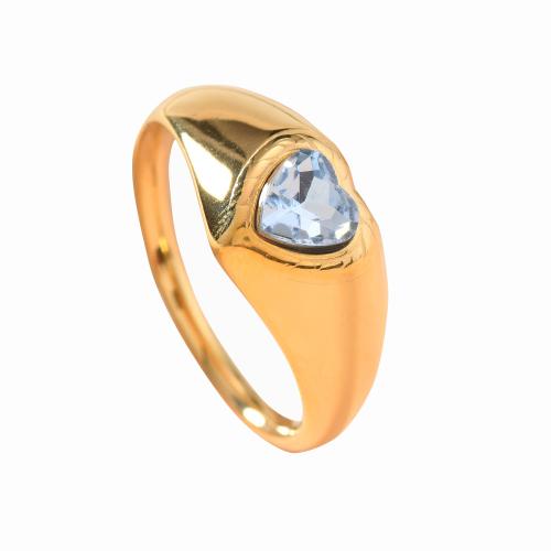 Rhinestone-Edelstahl -Finger-Ring, 304 Edelstahl, goldfarben plattiert, verschiedene Größen vorhanden & für Frau & mit Strass, keine, verkauft von PC