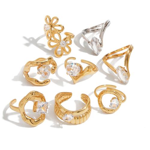 Kubisk Zirkonium Rostfritt stål Fingerringar, 304 rostfritt stål, 18K guldpläterad, olika stilar för val & micro bana cubic zirconia & för kvinna, Säljs av Par