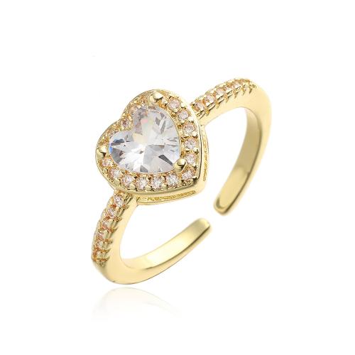 Messing fingerring, Heart, forgyldt, mode smykker & Micro Pave cubic zirconia, flere farver til valg, nikkel, bly & cadmium fri, Solgt af PC