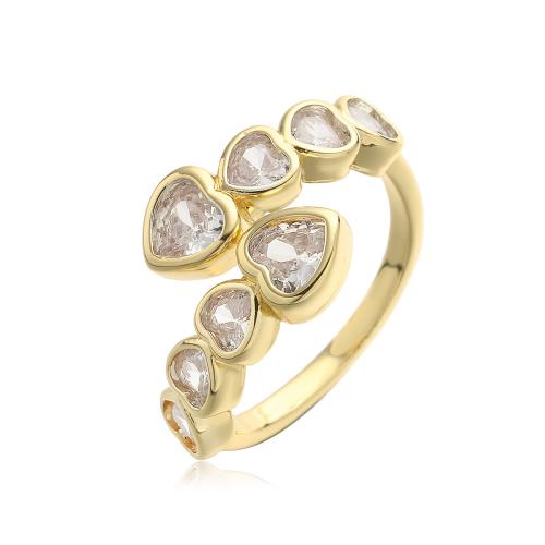 Messing fingerring, Heart, forgyldt, mode smykker & Micro Pave cubic zirconia, flere farver til valg, nikkel, bly & cadmium fri, Solgt af par