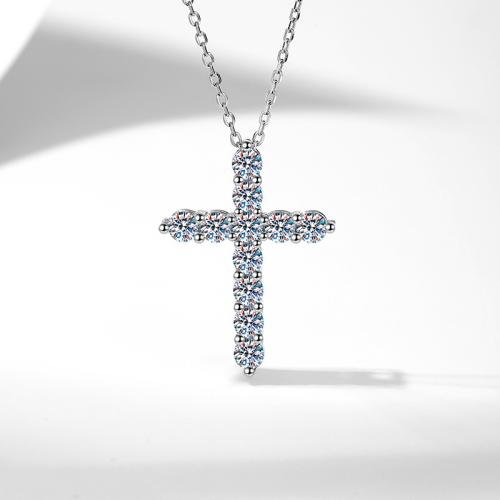 925 sterling zilver Halsketting, met Moissanite, met 2inch extender keten, Oversteken, geplatineerd, mode sieraden & voor vrouw, Lengte Ca 15.7 inch, Verkocht door PC