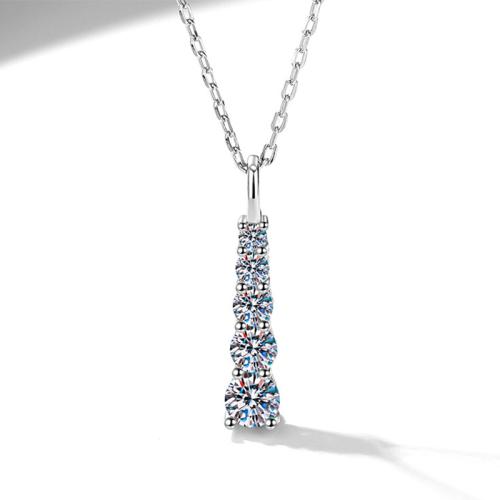 925 Sterling Silver Necklace with Moissanite with 2inch extender chain platinum plated cross chain & fashion jewelry & for woman Length Approx 15.7 Inch Sold By PC
