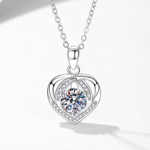 925 sterling zilver Halsketting, met 2inch extender keten, Hart, geplatineerd, verschillende materialen voor de keuze & micro pave zirconia & voor vrouw, Lengte Ca 15.7 inch, Verkocht door PC