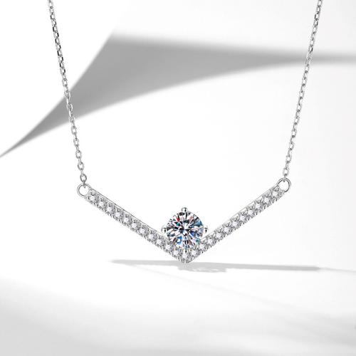 925 sterling zilver Halsketting, met 2inch extender keten, Letter V, geplatineerd, verschillende materialen voor de keuze & micro pave zirconia & voor vrouw, Lengte Ca 15.7 inch, Verkocht door PC