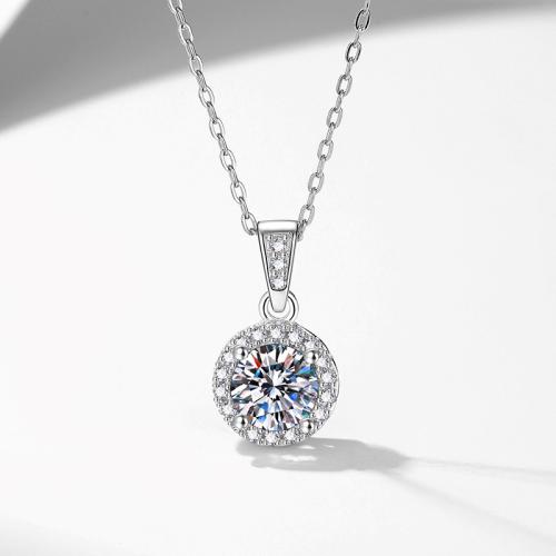 925 sterling zilver Halsketting, met 2inch extender keten, Ronde, geplatineerd, verschillende materialen voor de keuze & micro pave zirconia & voor vrouw, Lengte Ca 15.7 inch, Verkocht door PC