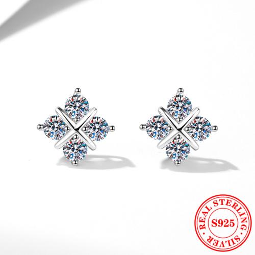 925 sterling zilver Stud Earring, met Moissanite, Geometrisch Patroon, geplatineerd, mode sieraden & voor vrouw, 9.50x9.50mm, Verkocht door pair