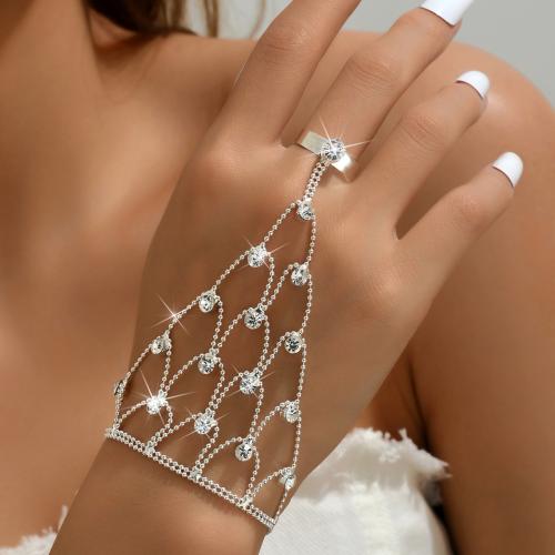 Messing Armband Ring, silver plated, voor vrouw & met strass, Verkocht door PC