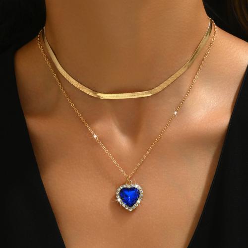 lega in zinco collana, with vetro, Cuore, placcato color oro, Doppio strato & per la donna & con strass, nessuno, Venduto da PC