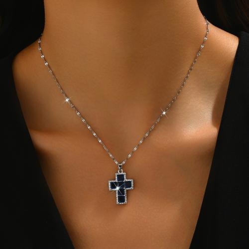 Mässing Halsband, med Titan Stål, med 2.4inch extender kedja, Cross, plated, micro bana cubic zirconia & för kvinna, fler färger för val, Längd Ca 15.4 inch, Säljs av PC