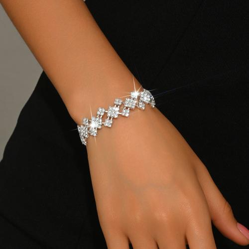 Messing Armband, Geometrisch Patroon, silver plated, voor vrouw & met strass, Lengte Ca 6.7 inch, Verkocht door PC