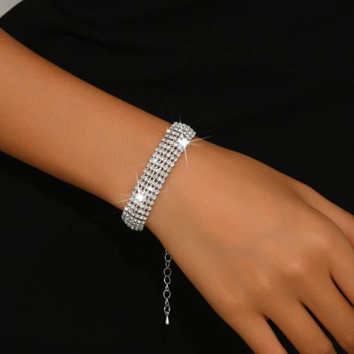 Messing Armband, met 3.15inch extender keten, silver plated, voor vrouw & met strass, Lengte Ca 6.7 inch, Verkocht door PC