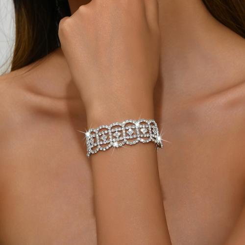 Prás Bracelet, dath airgid plated, do bhean & le rhinestone, Fad Thart 7 Inse, Díolta De réir PC