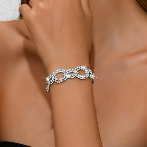 Prás Bracelet, Patrún Geoiméadrach, dath airgid plated, do bhean & le rhinestone, Fad Thart 7.3 Inse, Díolta De réir PC