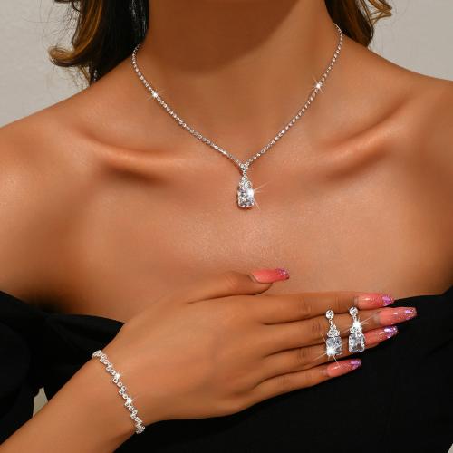 Sárgaréz Jewelry Set, galvanizált, különböző stílusokat a választás & mikro egyengetni cirkónia & a nő, Által értékesített Set