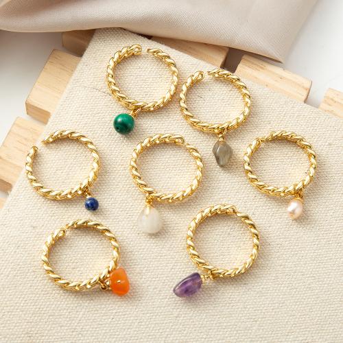 Mässing Finger Ring, med Ädelsten & Freshwater Pearl, plated, mode smycken, fler färger för val, nickel, bly och kadmium gratis, 21.25x5.30x31.20mm, Säljs av PC