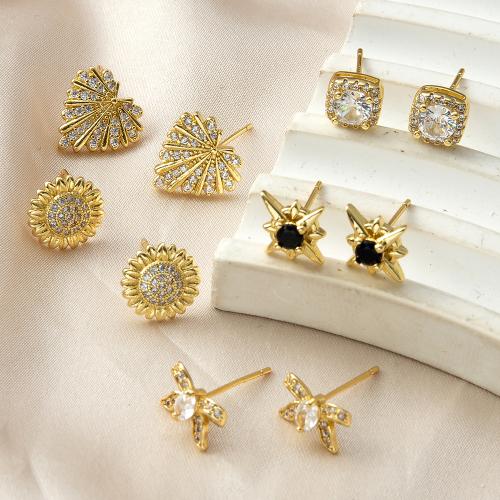Cubic Zirconia Micro Pave Latão Brinco, cobre, with vidro, banhado, joias de moda & micro pavimento em zircônia cúbica, Mais cores pare escolha, níquel, chumbo e cádmio livre, 12.60x12.20x13.80mm, vendido por par