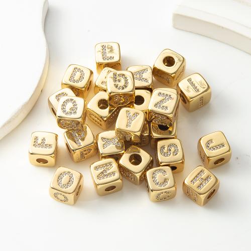 Cubic Zirconia Micro Pave Brass Beads plated DIY & micro pave cubic zirconia golden nickel lead & cadmium free Sold By PC