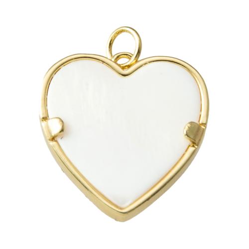 Pendente di ottone in forma cuore, with bianco conchiglia, placcato, gioielli di moda, dorato, assenza di nichel,piombo&cadmio, 19x4x23mm, Venduto da PC