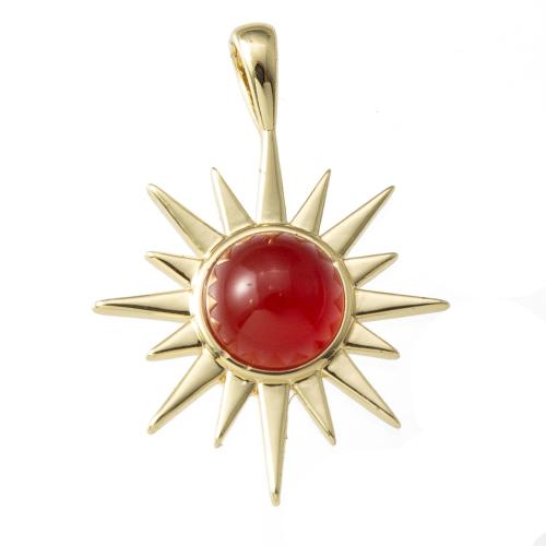 Gemstone Pendants Jewelry Brass with Gemstone Sun plated fashion jewelry red nickel lead & cadmium free Sold By PC