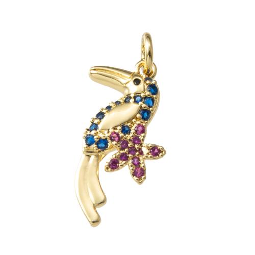 Messing hanger met micro-paved kubieke zirconia's, Vogel, plated, mode sieraden & micro pave zirconia, meer kleuren voor de keuze, nikkel, lood en cadmium vrij, 10.30x2.90x24.50mm, Verkocht door PC