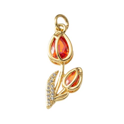 Terningformet Zirkon Micro Pave Messing vedhæng, Flower, forgyldt, mode smykker & Micro Pave cubic zirconia, flere farver til valg, nikkel, bly & cadmium fri, 10x4.50x27.50mm, Solgt af PC