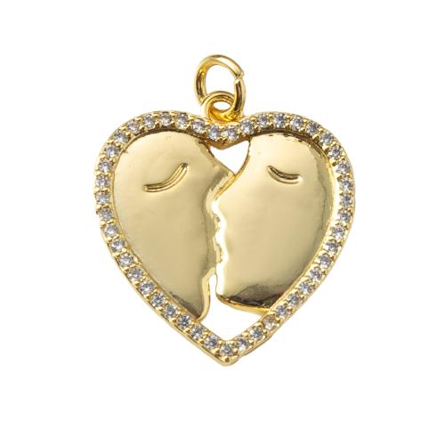 Messing hanger met micro-paved kubieke zirconia's, Hart, plated, mode sieraden & micro pave zirconia, gouden, nikkel, lood en cadmium vrij, 19.30x1.70x24.20mm, Verkocht door PC