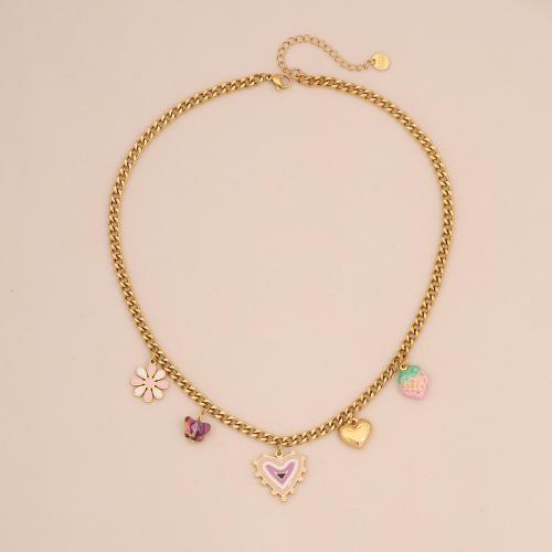 Colar de jóias de aço inoxidável, Aço inoxidável 304, with acrilico, banhado, Vario tipos a sua escolha & para mulher & esmalte, dourado, vendido por PC