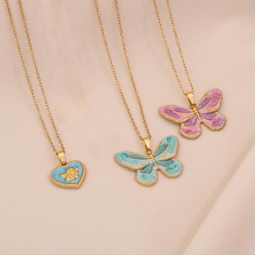 Stainless Steel Jewelry Necklace 304 Stainless Steel plated & for woman & enamel Sold By PC