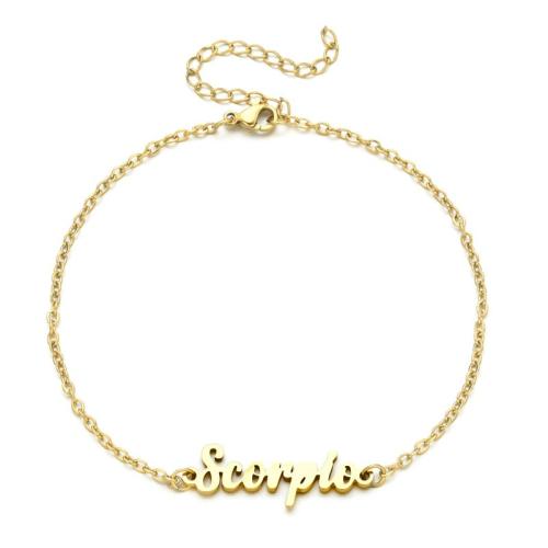 Anklet i rustfrit stål, 304 rustfrit stål, forgyldt, stjernebillede smykker & forskellige design til valg & for kvinde, flere farver til valg, Længde Ca. 24 cm, Solgt af PC