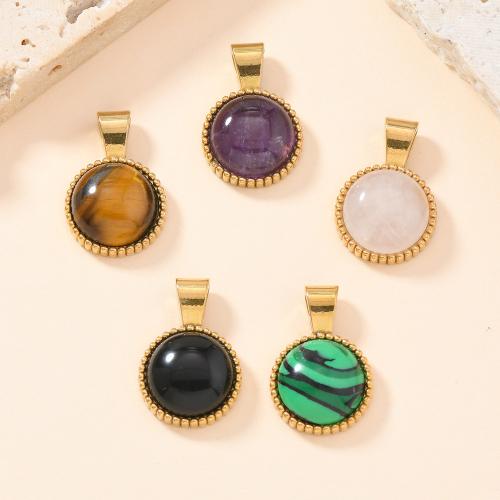 Gemstone Vedhæng Smykker, 304 rustfrit stål, med Natursten, Runde, guldfarve belagt, du kan DIY & forskellige materialer til valg, flere farver til valg, Solgt af PC